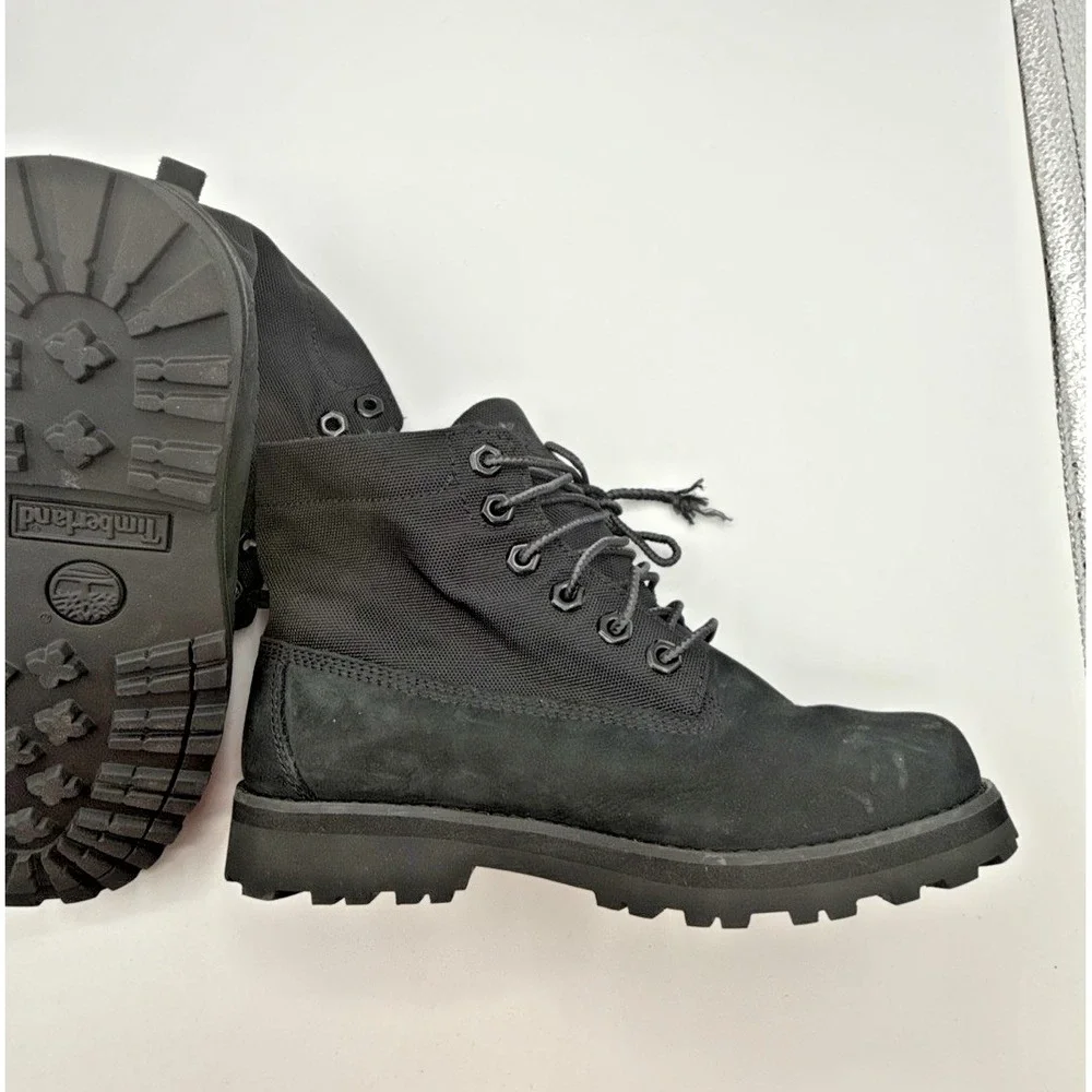Timberland Roll Top Boots Leather Textile‎ black Kids boys Size 4 one w/o laces